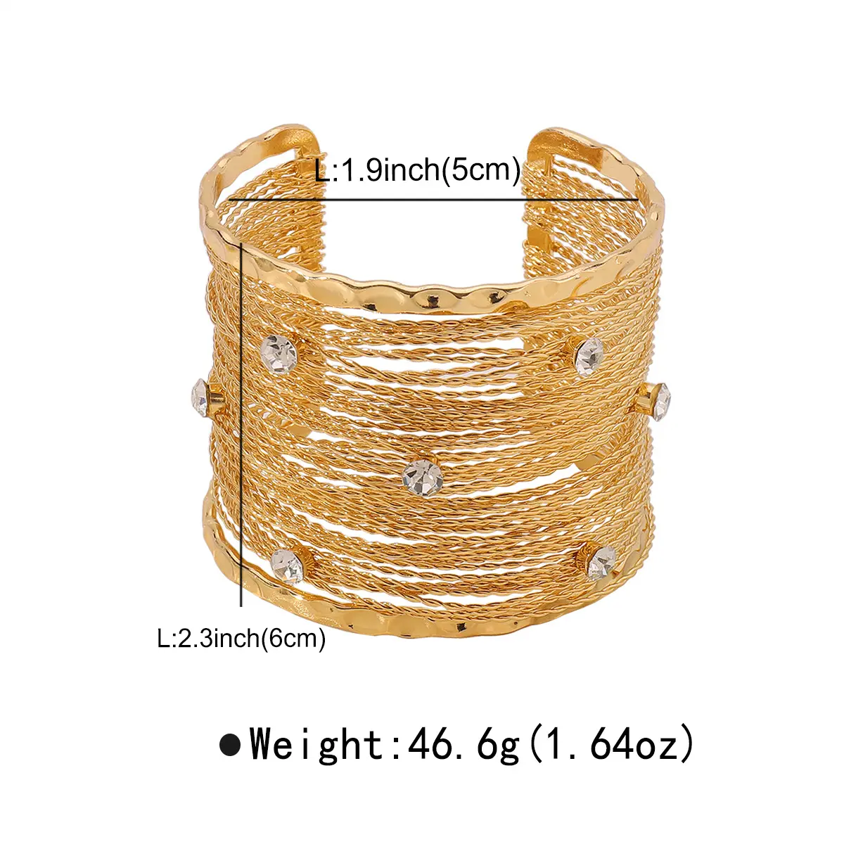 Vintage Multilayer Metal Wires Open Cuff Bangles for Women Exaggerated Punk Rhinestone Arm Bracelet Grunge Jewelry Steampunk