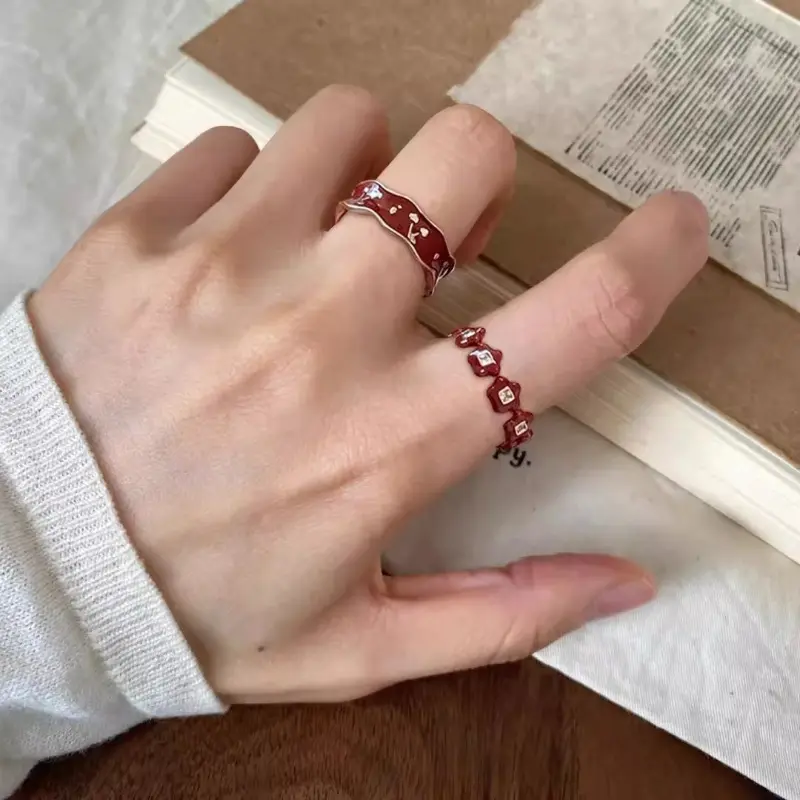 Red Drip Glaze Ring for Women Flower Amusing Originality Sweet Gift Exquisite Elegant Simple Ring Women's Jewelry Gifts