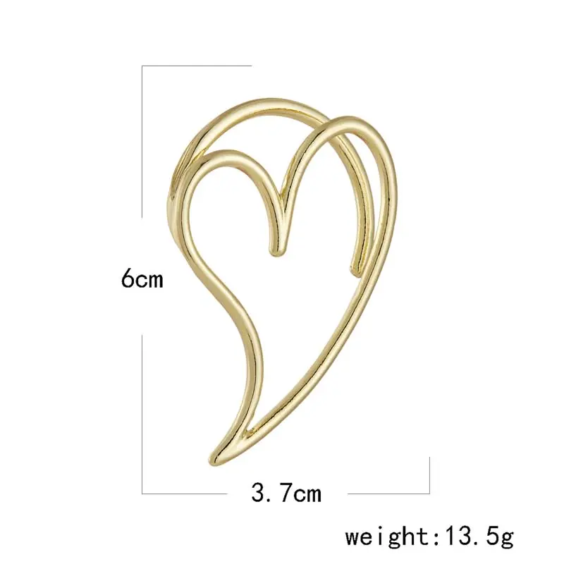 Fashion Gold Color Heart Ear Clip Earrings for Women Punk Metal Large Geometric Hollow Love Ear Loop Wedding Party Jewelry Gifts