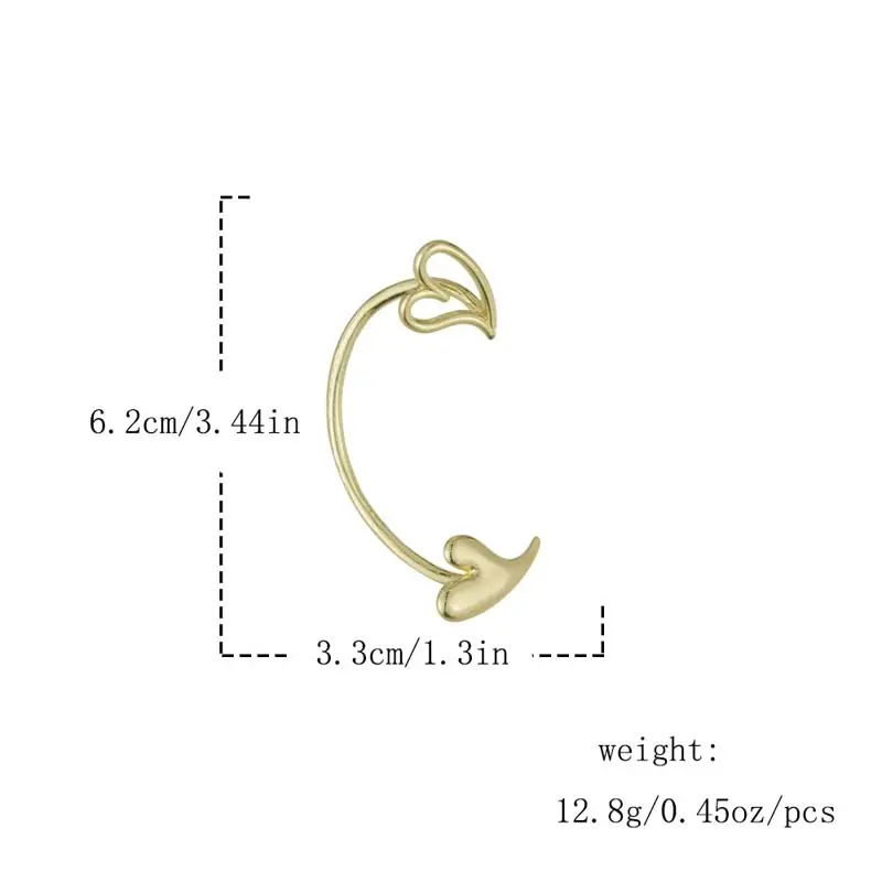 Fashion Gold Color Heart Ear Clip Earrings for Women Punk Metal Large Geometric Hollow Love Ear Loop Wedding Party Jewelry Gifts