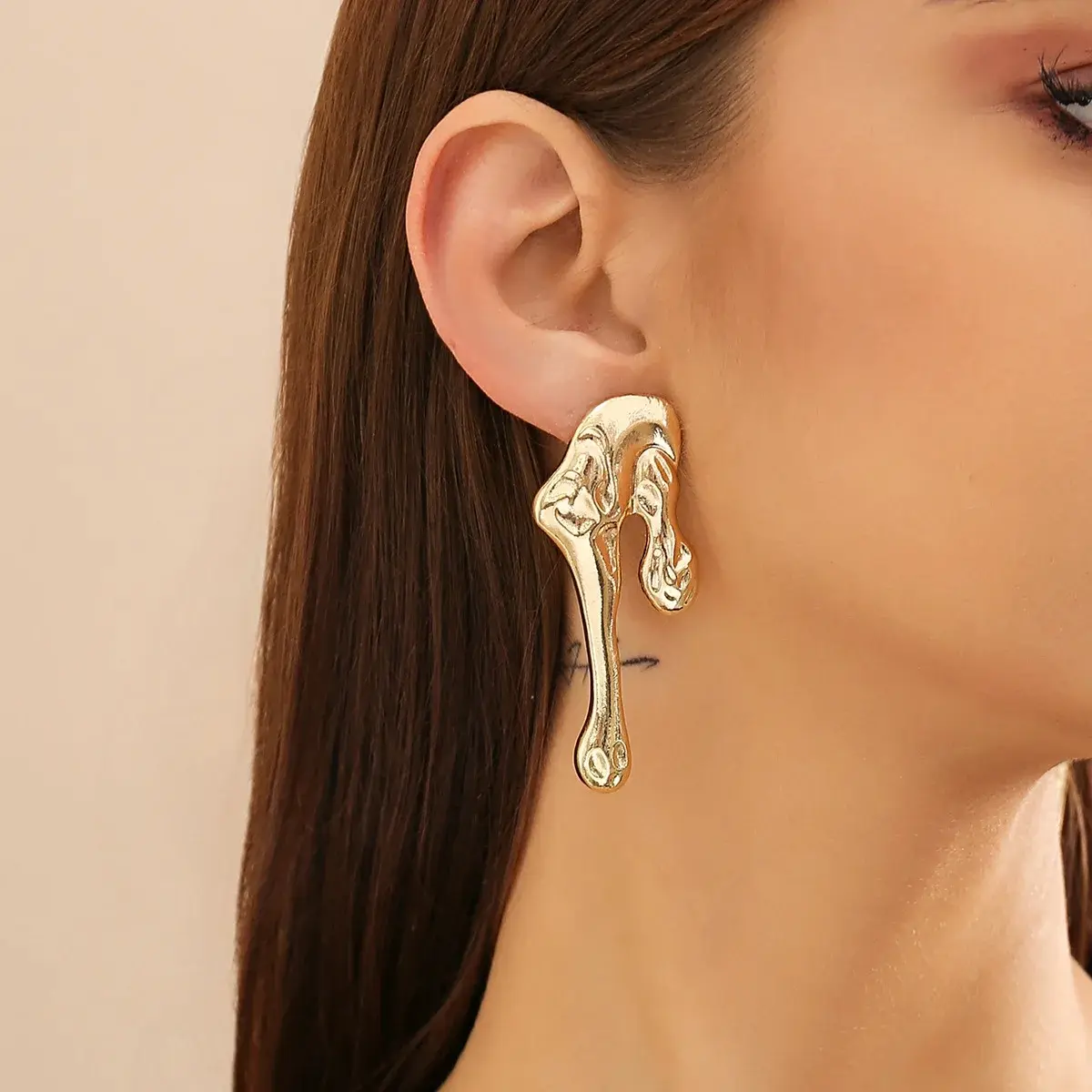 Asymmetry Unusual Big Stud Earrings for Women Statement Irregular Liquid Metal Cast Waterproof Punk Creative Trendy Jewelry Gift
