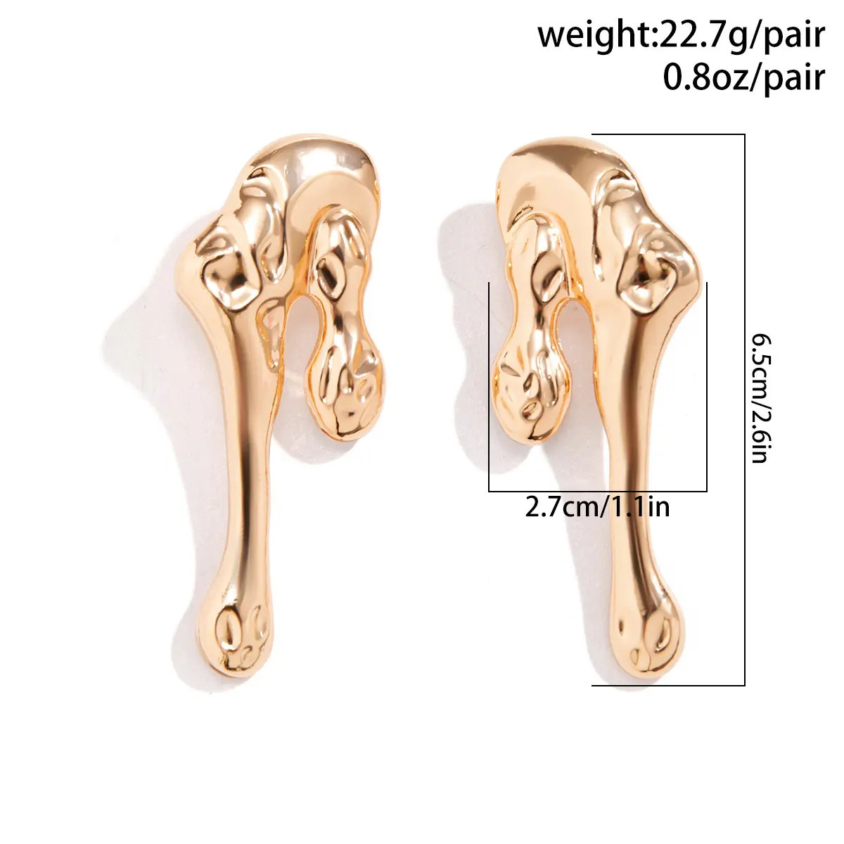 Asymmetry Unusual Big Stud Earrings for Women Statement Irregular Liquid Metal Cast Waterproof Punk Creative Trendy Jewelry Gift
