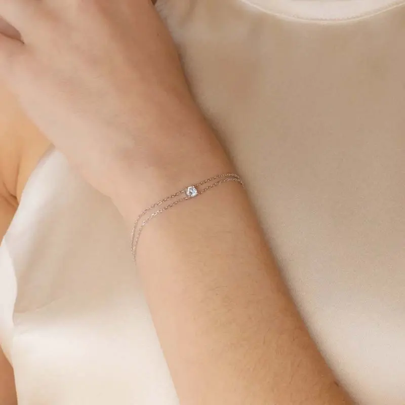 Fashion Gold Color Zircon Double Layered Bracelets for Women Simple Metal Beaded Thin Chain Bracelets Charm Jewelry Accessories