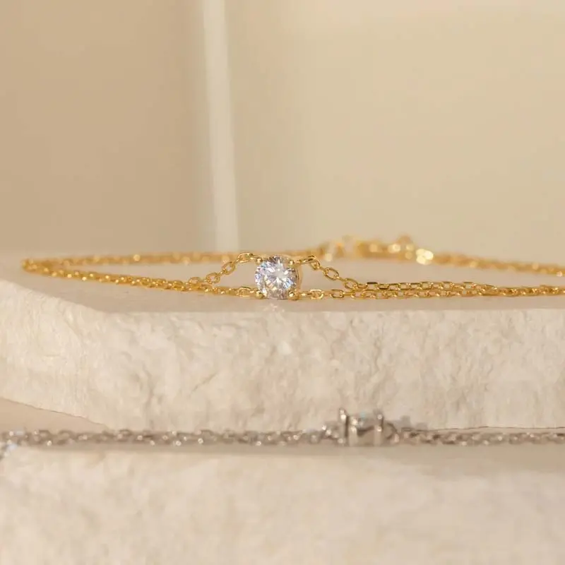 Fashion Gold Color Zircon Double Layered Bracelets for Women Simple Metal Beaded Thin Chain Bracelets Charm Jewelry Accessories