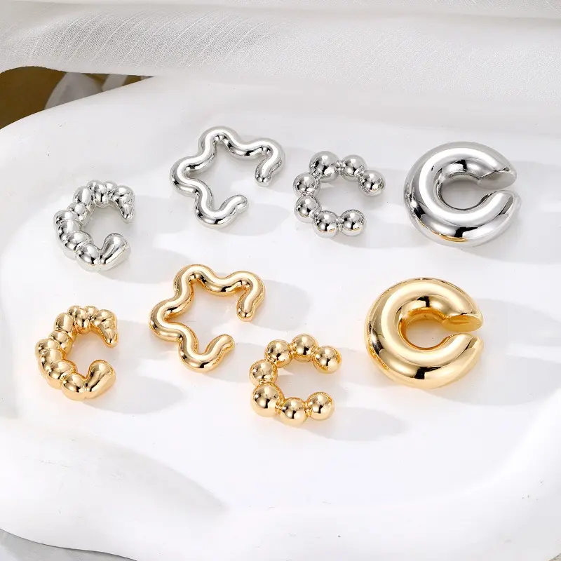 4Pc/set Vintage Geometric Clip Earring Women Trendy Punk Glossy C Shape No Piercing Fake Cartilage Ear Cuff Jewelry Accessories