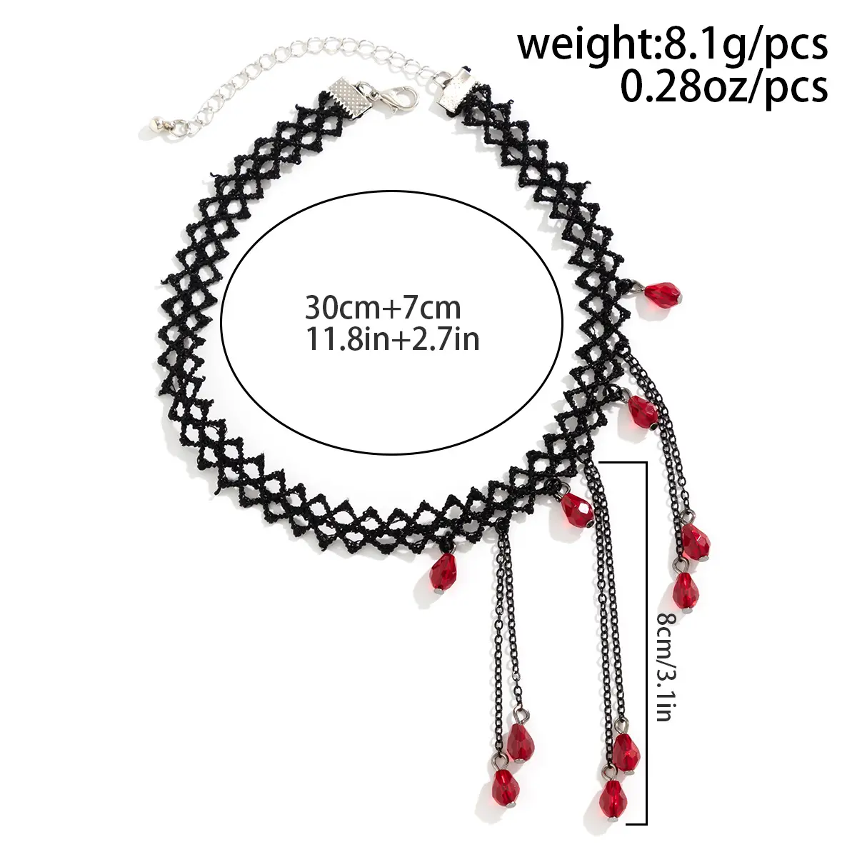 Gothic Red Blood Droplet Crystal Necklace for Women Vintage Dark Hollowed Lace Figure Tassel Chokers Accessories Fashion Jewelry