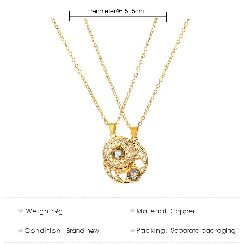 Fashion Couple Matching Necklace Sun Moon Necklaces for Lovers Gift Heart Magnetic Paired Pendant Jewelry Chain Choker 2 Pcs/set