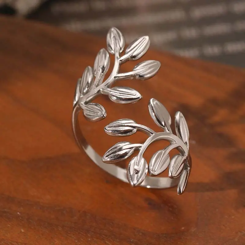 Stainless Steel Leaf Open Ring for Women Exaggerated Gold Color Irregular Adjustable Personality Finger Ring Jewelry Accessories