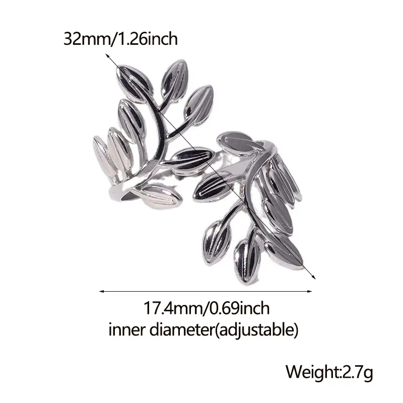 Stainless Steel Leaf Open Ring for Women Exaggerated Gold Color Irregular Adjustable Personality Finger Ring Jewelry Accessories