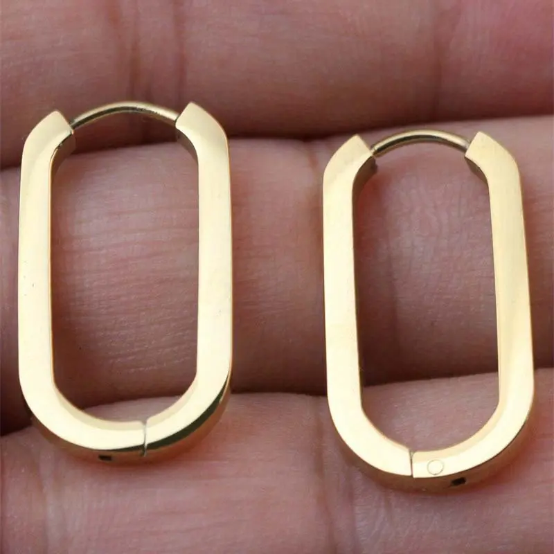 Stainless Steel Square Ear Buckle for Women Men Fashion Gold Color Smooth Geometric Statement Hoop Earrings Party Jewelry Gifts