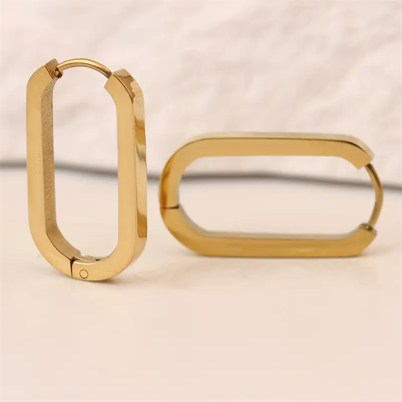 Stainless Steel Square Ear Buckle for Women Men Fashion Gold Color Smooth Geometric Statement Hoop Earrings Party Jewelry Gifts