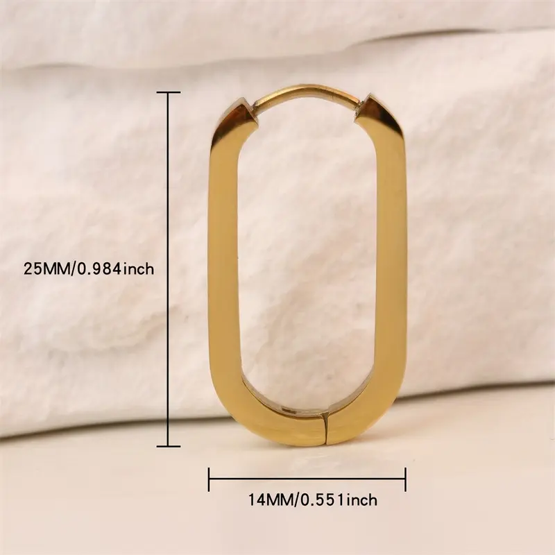 Stainless Steel Square Ear Buckle for Women Men Fashion Gold Color Smooth Geometric Statement Hoop Earrings Party Jewelry Gifts