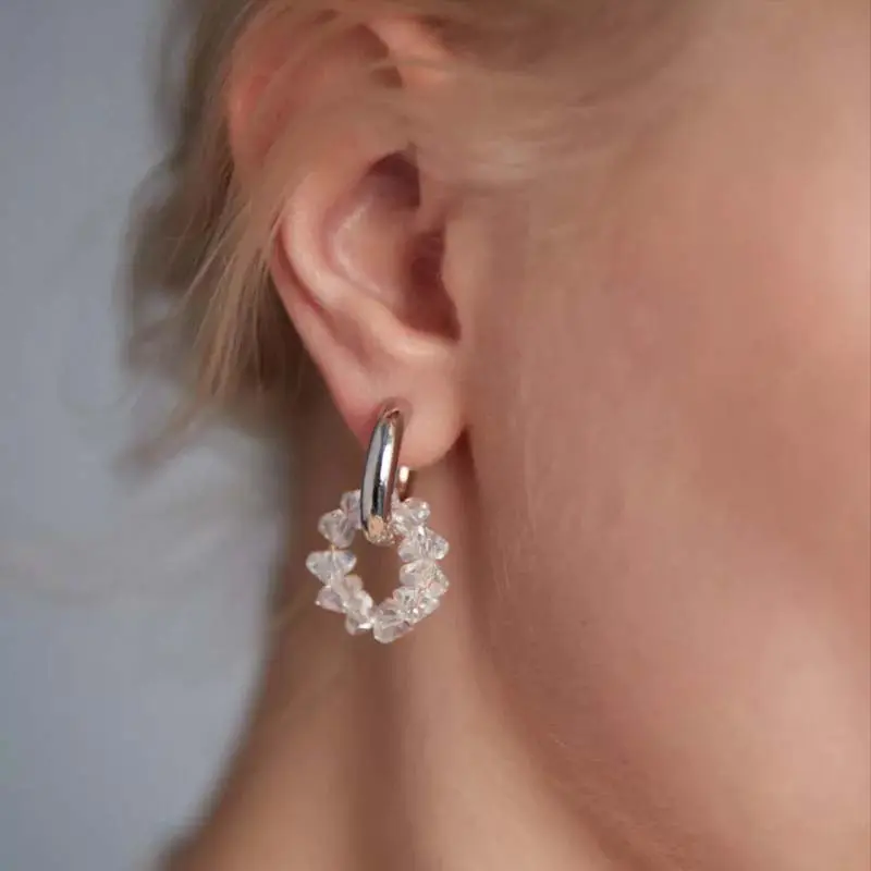 Fashion Metal Crystal Round Drop Earrings for Women Luxury Gold Color Double Layered Circle Ear Buckle Wedding Jewelry Gifts