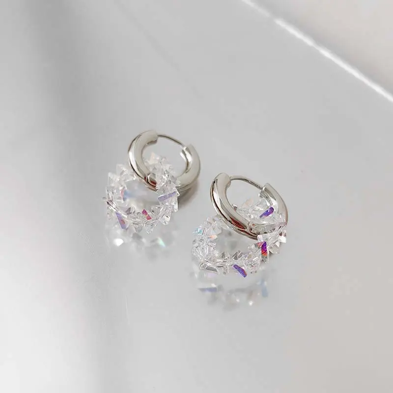 Fashion Metal Crystal Round Drop Earrings for Women Luxury Gold Color Double Layered Circle Ear Buckle Wedding Jewelry Gifts