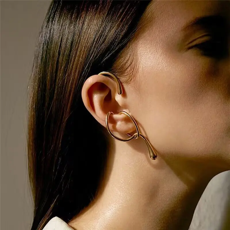 New Geometric Ear Bone Clip Female Personality Trendy Ear Hanging Cool Style Earrings Without Ear Holes Temperament Niche Party