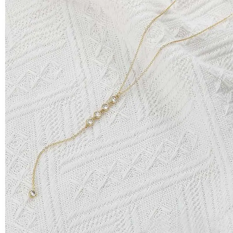 Fashion Metal Zircon Y-Shaped Necklaces for Women Simple Gold Color Shiny Crystal Temperament Tassel Necklaces Wedding Jewelry