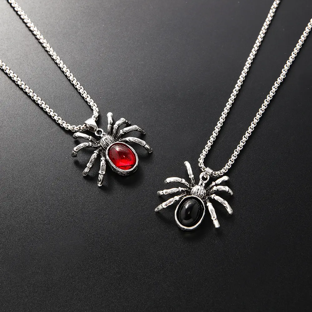 Gothic Black Spider Pendant Necklace for Women Dark Red Black Crystal Vintage Personality Choker Accessories Fashion Jewelry