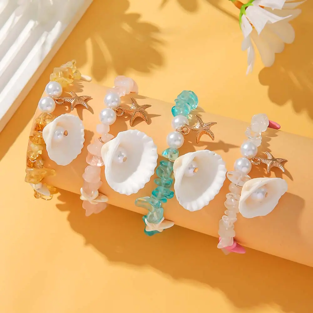 Handmade Beaded Starfish Shell Irregular Crystal Bracelet for Women Bohemian Ocean Series Natural Stone Pearls Bracelet Jewelry