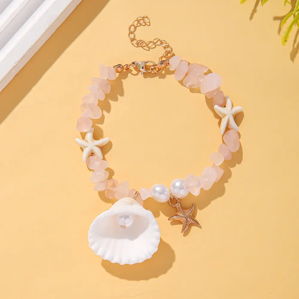 Handmade Beaded Starfish Shell Irregular Crystal Bracelet for Women Bohemian Ocean Series Natural Stone Pearls Bracelet Jewelry