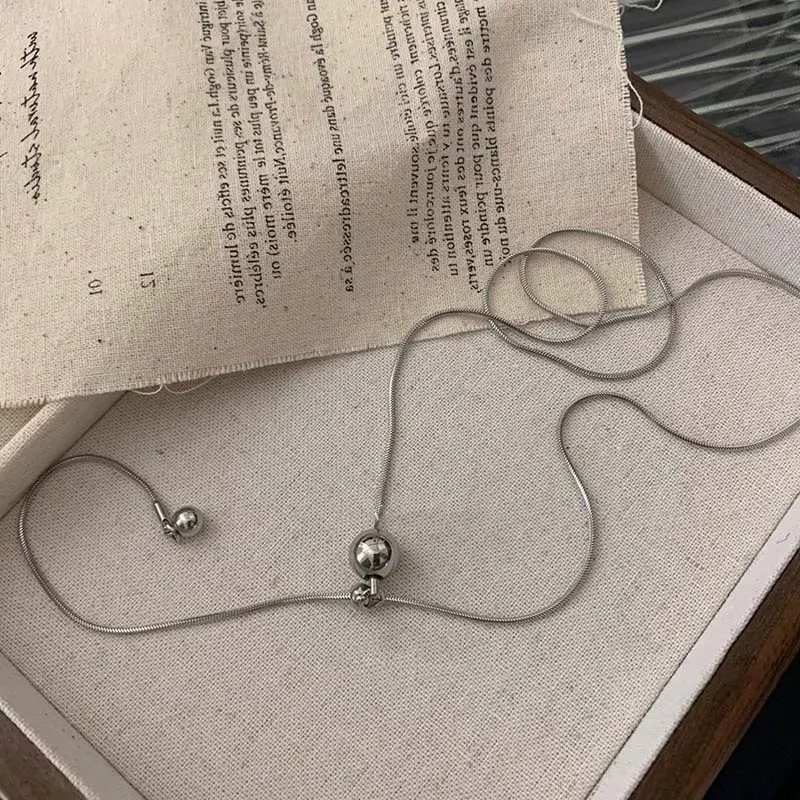 Stainless Steel Silver Color Beaded Necklaces for Women New Simple Long Adjustable Sweater Chain Necklaces Jewelry Accessories
