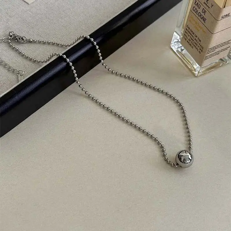 Stainless Steel Silver Color Beaded Necklaces for Women New Simple Long Adjustable Sweater Chain Necklaces Jewelry Accessories