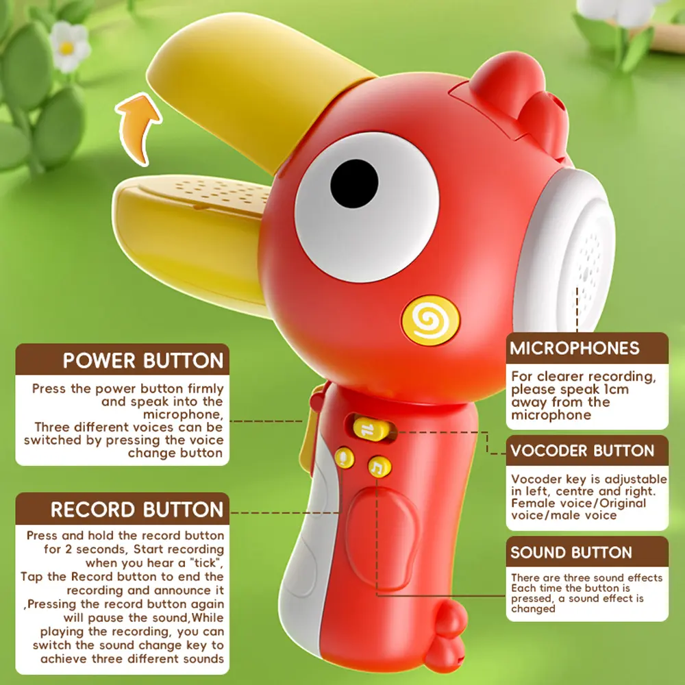 Voice Changer for Kids,Electric Toucan Loudspeaker Recording Function Voice Changing Device Toys with 3 Different Voice Effects