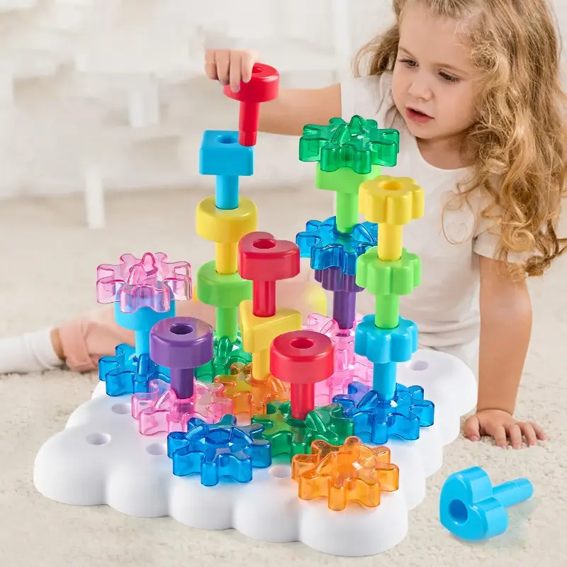 Toddler Pegs Board Game Montessori Toys Gears Block Stacking Play DIY Creative Threading Game Color Cognition Educational Toys