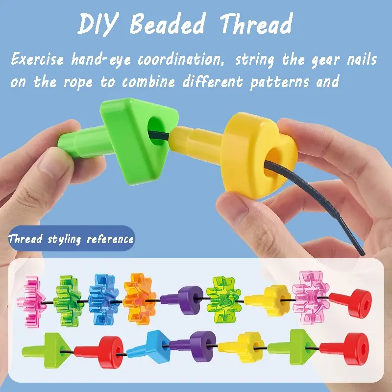 Toddler Pegs Board Game Montessori Toys Gears Block Stacking Play DIY Creative Threading Game Color Cognition Educational Toys