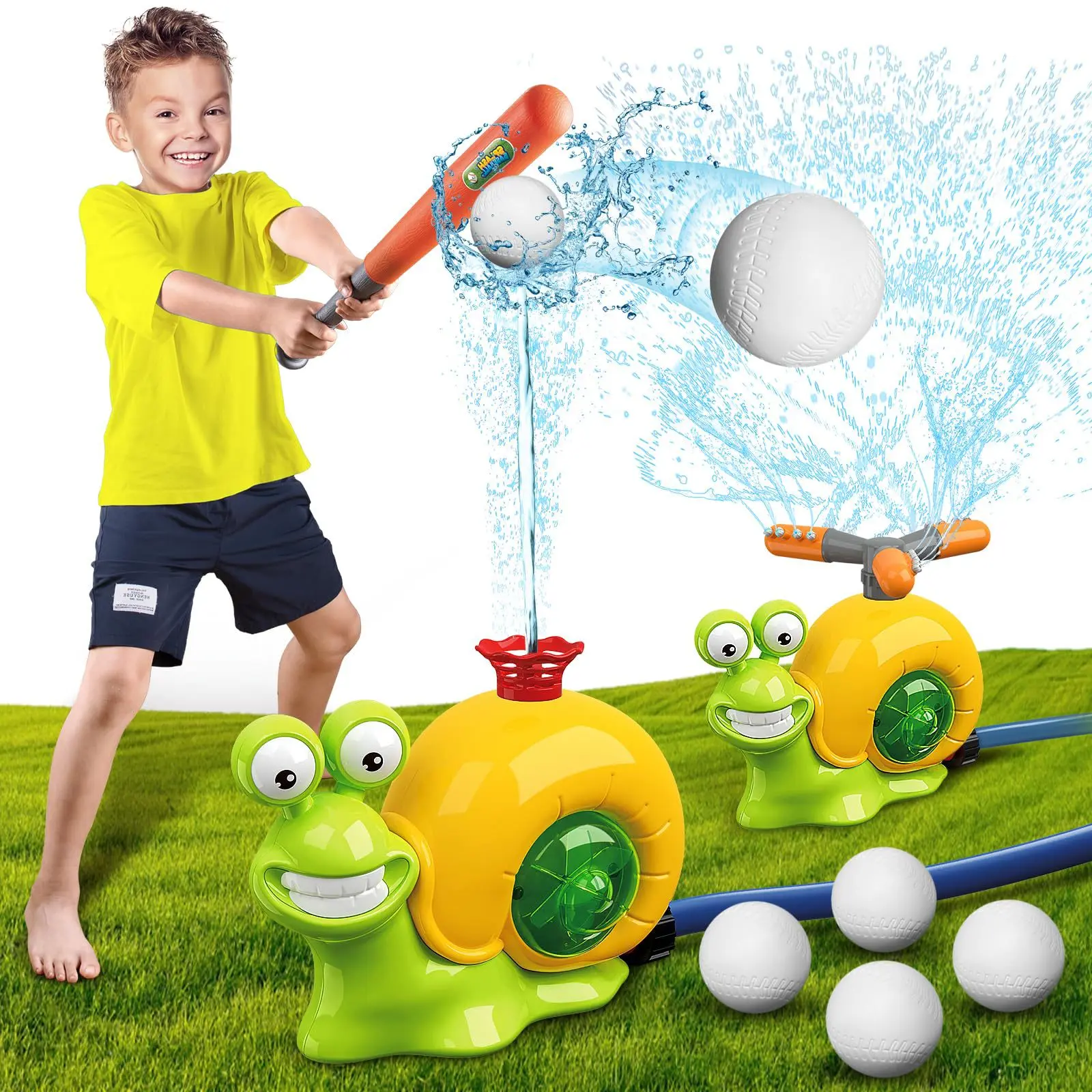 Summer Outdoor Sprinkler Snail with Baseball Spinning Sprinkler Lawn Playing Water Parent Child Interactive Toy
