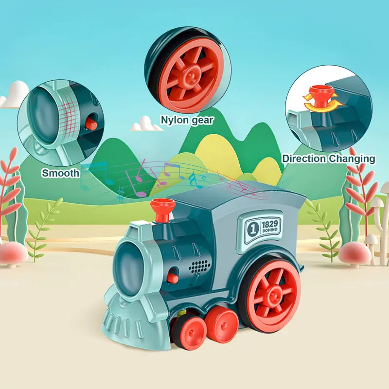 Kids Domino Train Car Set Sound Light Automatic Laying Domino Brick Colorful Dominoes Blocks Game Educational DIY Toy Gift