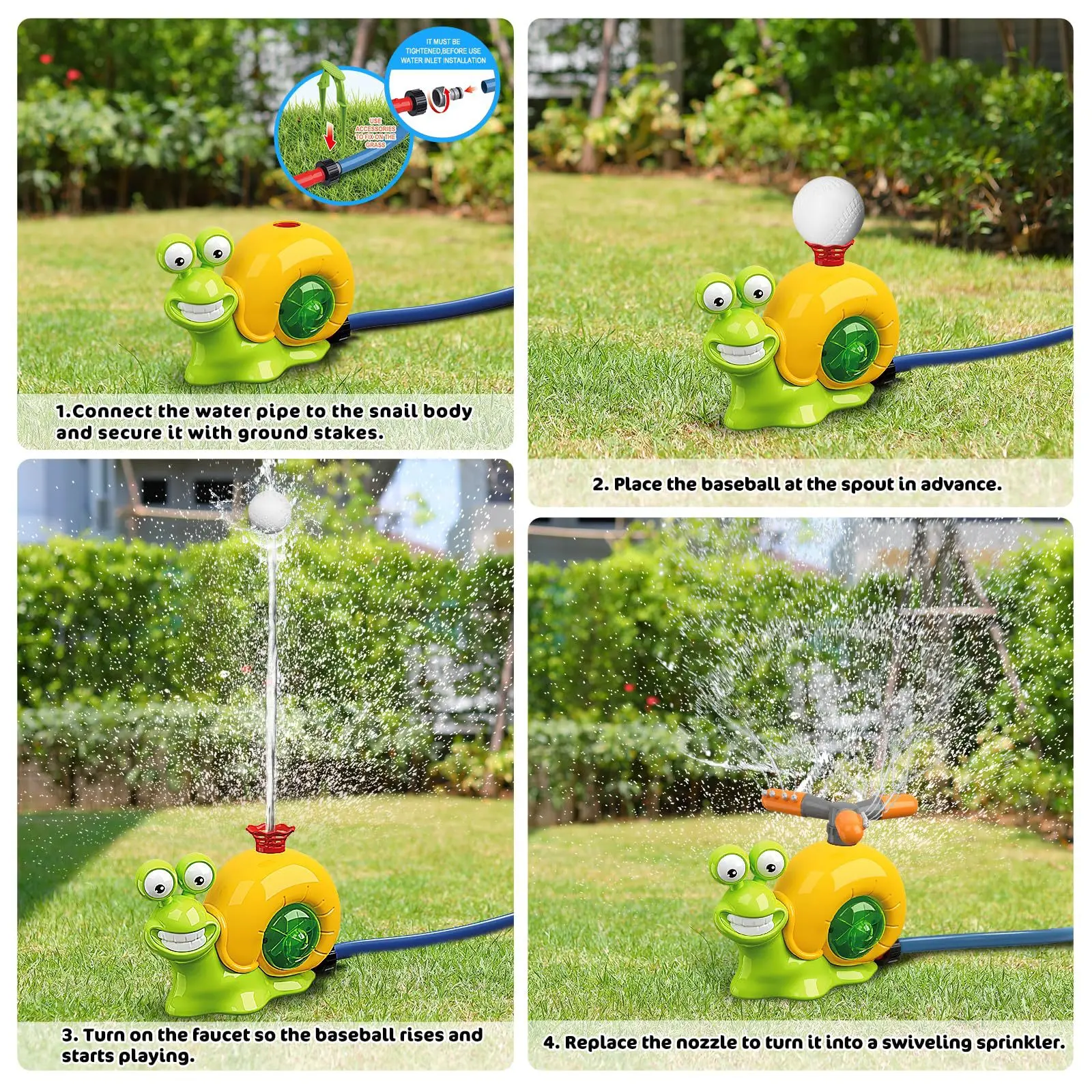 Summer Outdoor Sprinkler Snail with Baseball Spinning Sprinkler Lawn Playing Water Parent Child Interactive Toy