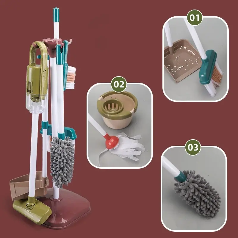 Children's Cleaning Tool Toys Pretend Play Cleaning Set and Sanitation Simulation Broom Vacuum Cleaner Tool Toy for Boys Girls