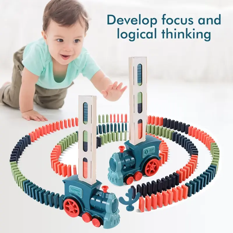 Kids Domino Train Car Set Sound Light Automatic Laying Domino Brick Colorful Dominoes Blocks Game Educational DIY Toy Gift