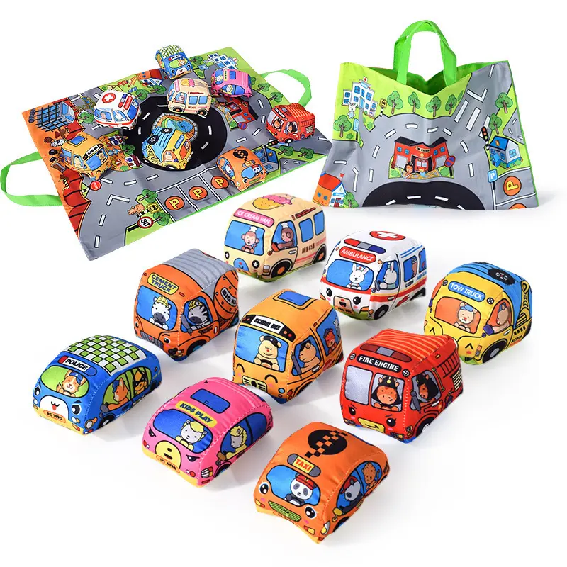 Montessori Soft Cloth Car Set Cloth Book Three-Dimensional Bus Storage Bag 0-Year-Old+Baby Interactive Early Education Toy