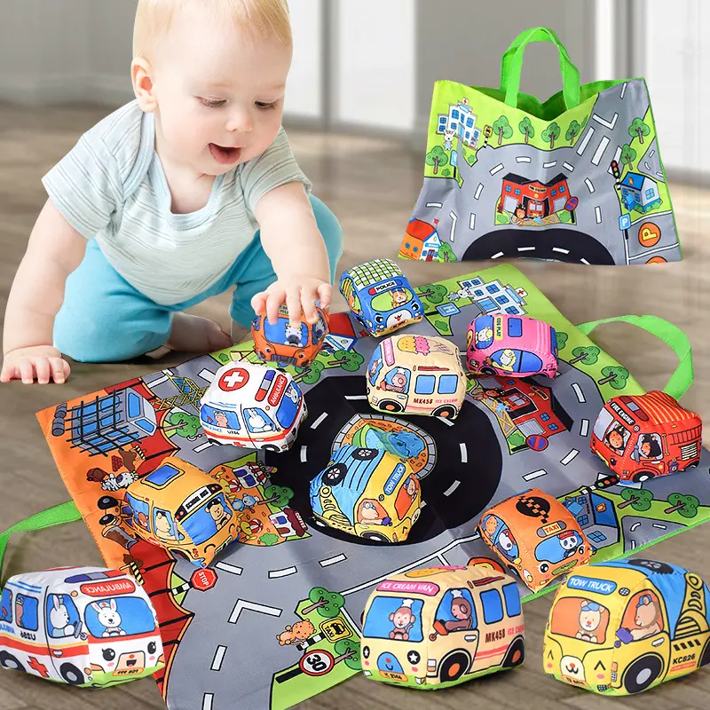 Montessori Soft Cloth Car Set Cloth Book Three-Dimensional Bus Storage Bag 0-Year-Old+Baby Interactive Early Education Toy