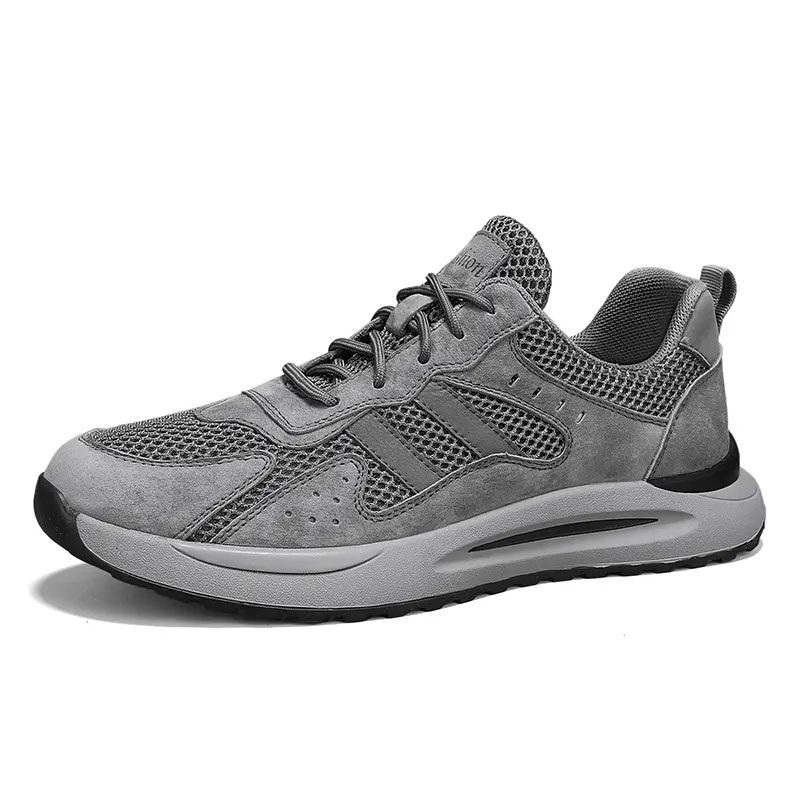 Leisure Mesh Breathable Top Layer Leather Men Sports Shoes Outdoor Mesh Hollowed Out Running Shoes Men Shoes