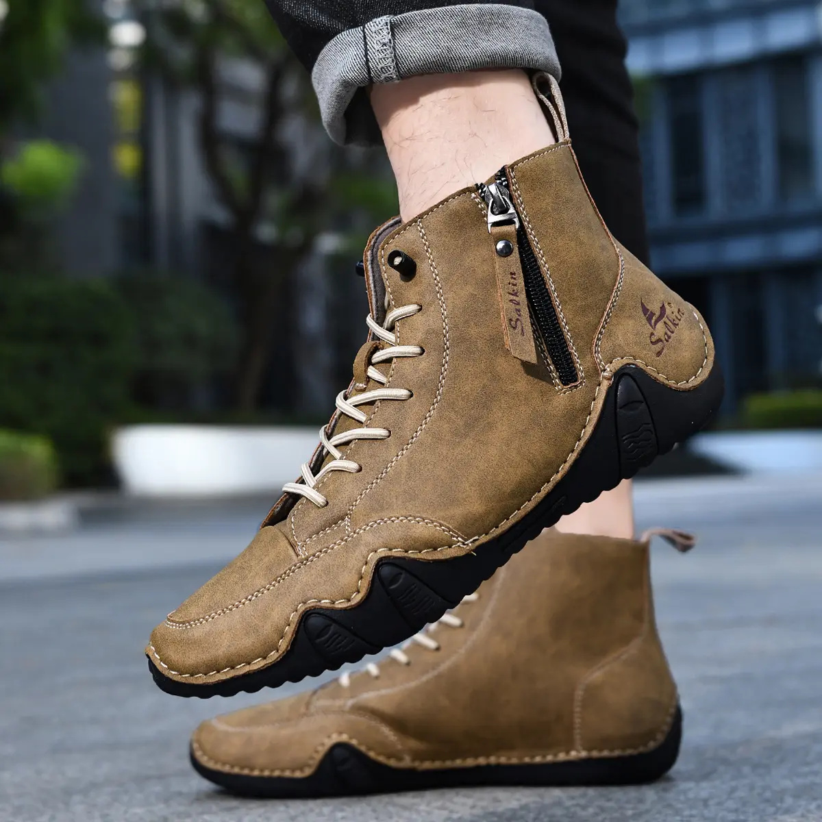 Mens white Boots 48 Fashionable Stitching Lightweight Comfortable Soft Upper for Daily Wear Casual Street Style Walking Men Shoe
