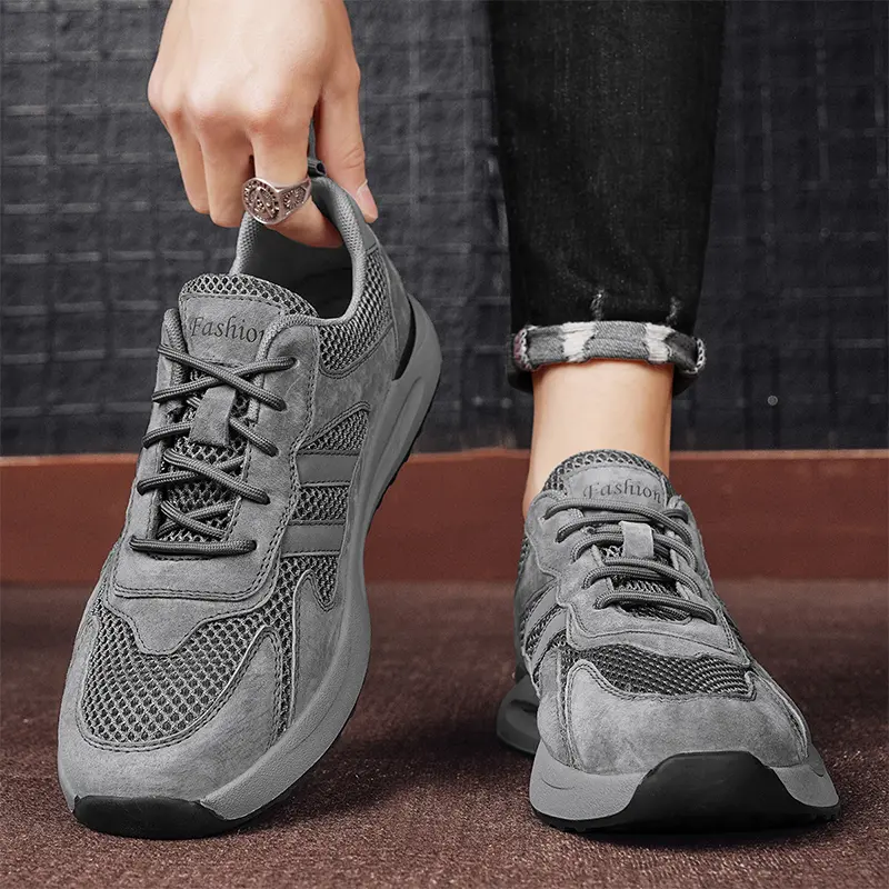 Leisure Mesh Breathable Top Layer Leather Men Sports Shoes Outdoor Mesh Hollowed Out Running Shoes Men Shoes