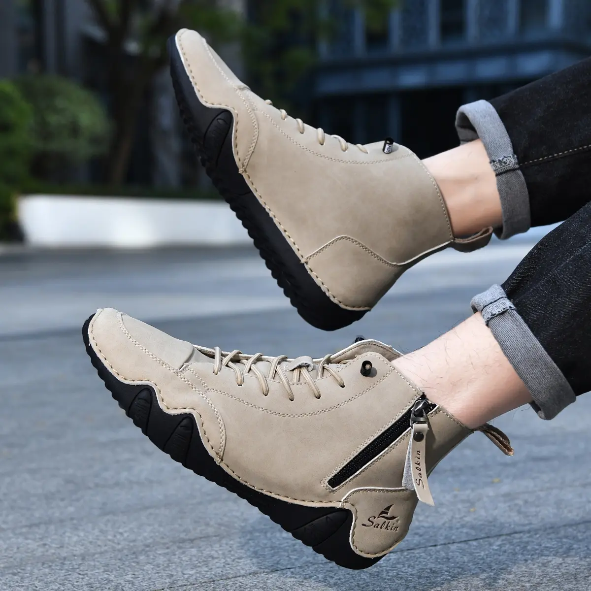 Mens white Boots 48 Fashionable Stitching Lightweight Comfortable Soft Upper for Daily Wear Casual Street Style Walking Men Shoe