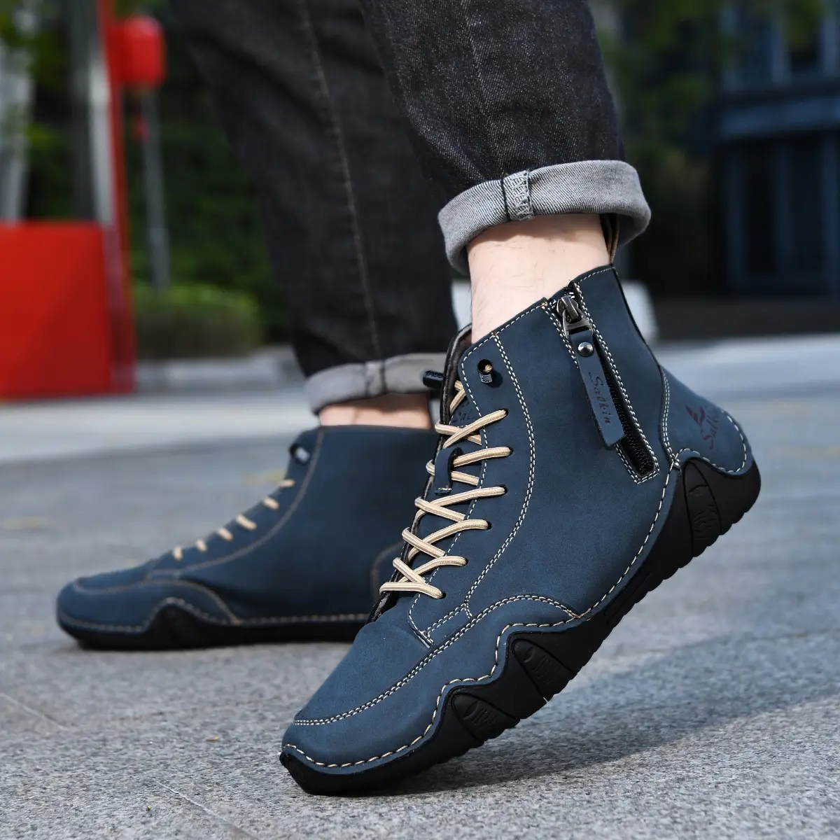Mens white Boots 48 Fashionable Stitching Lightweight Comfortable Soft Upper for Daily Wear Casual Street Style Walking Men Shoe