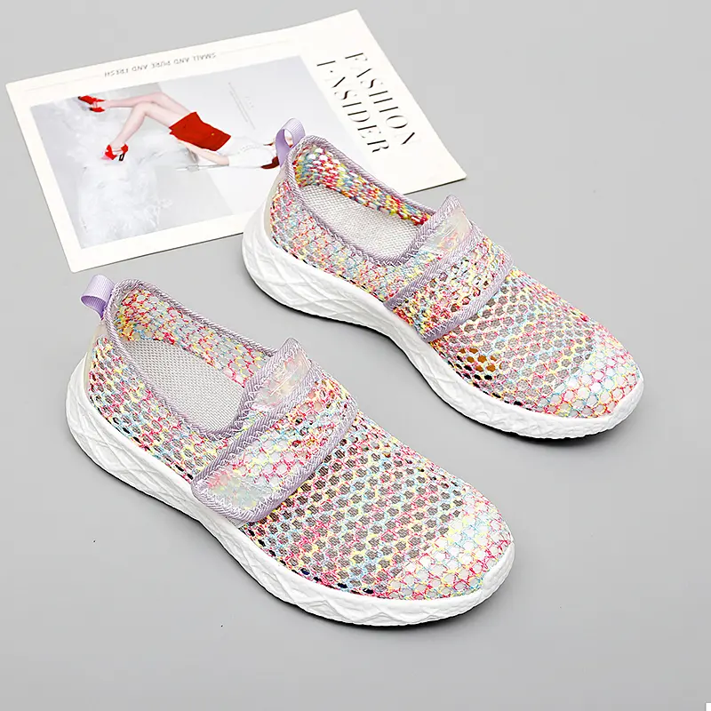 Pink Lightweight Casual Shoes Soft Sole Women Sneakers Mesh Breathable Slip On Loafers Big Size 42 Casual Shoe Flats Hollow out