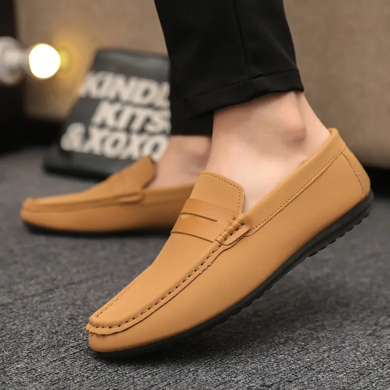 Brown Summer Men's Casual Shoes High Quality PU Leather Designer Men Loafers Soft Comfortable Business Shoes Formal Footwear