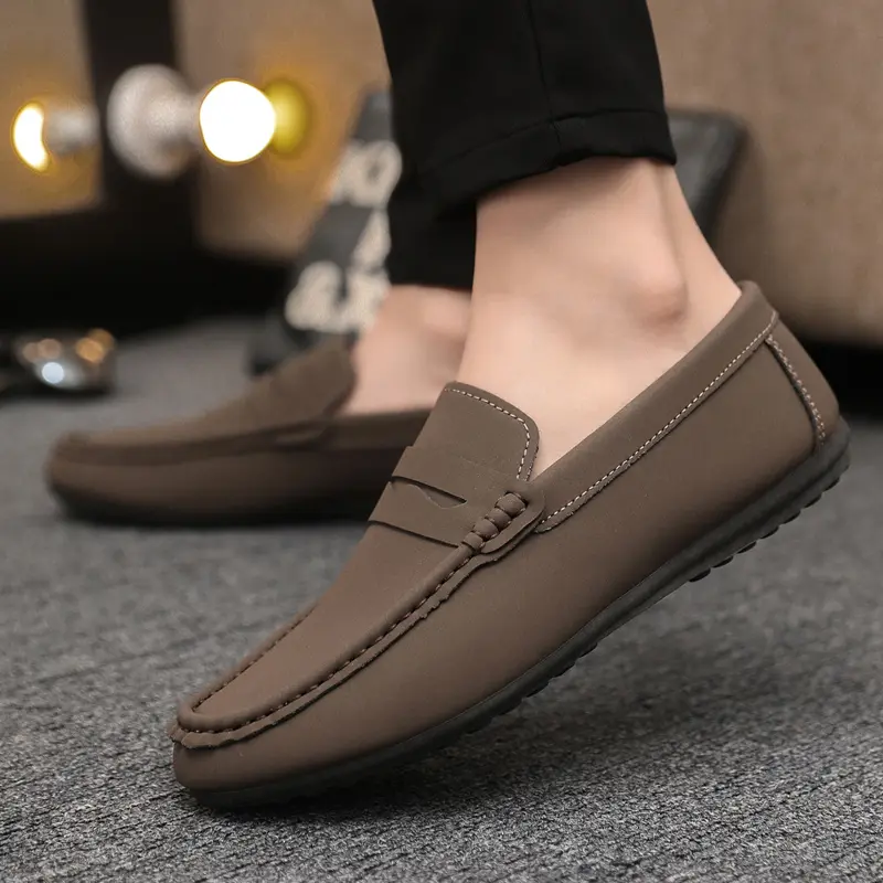 Brown Summer Men's Casual Shoes High Quality PU Leather Designer Men Loafers Soft Comfortable Business Shoes Formal Footwear