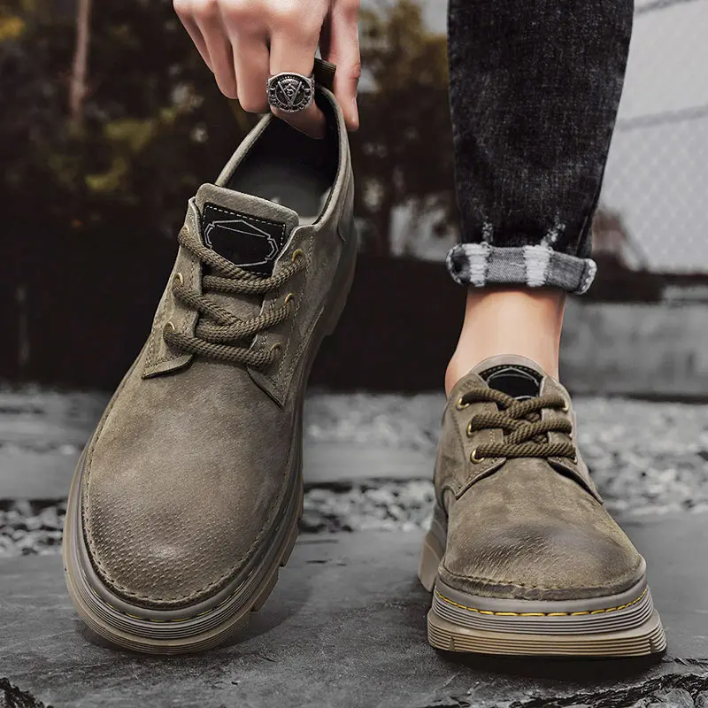 Handmade Men's Shoes Luxury Leather Outdoor Casual Shoes for Men Dress Shoes High Quality Comfy Thick Bottom Shoes Non-slip Wear