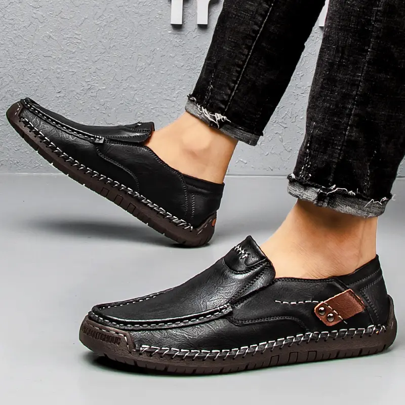 Plus Size 48 Mens Shoes Casual Fashion Retro Round Handmade Leather Shoes Breathable British Style Driving Shoes Lazy Loafers Me