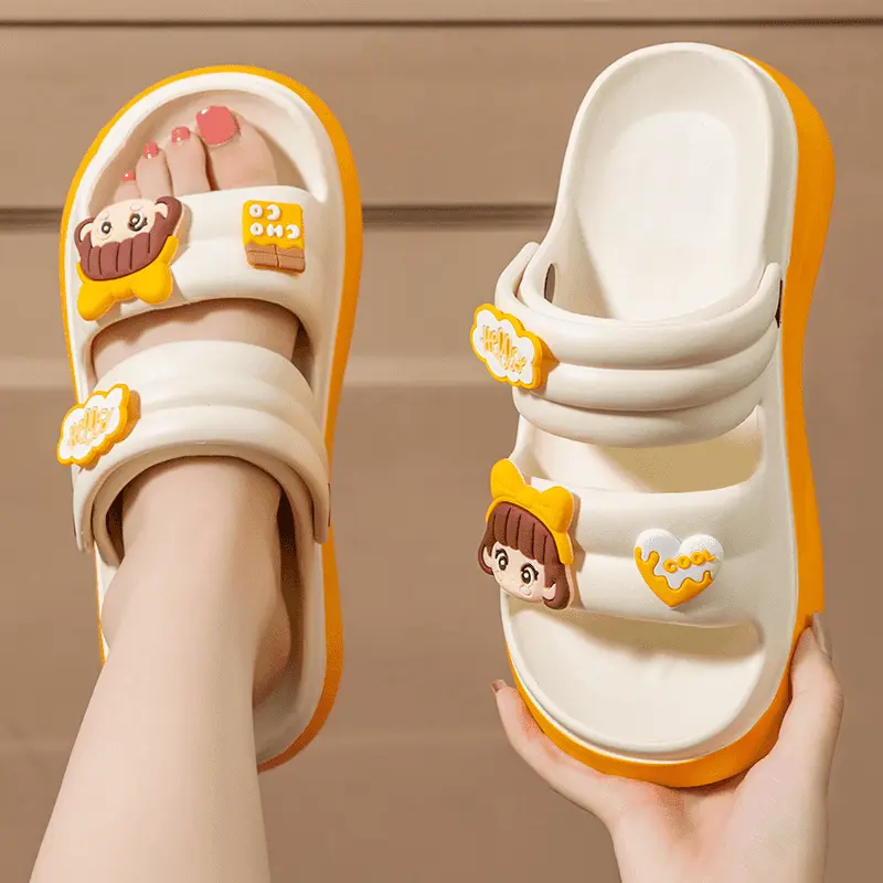Cute Summer Slippers Women's EVA Outer Wear Non-Slip Odorless Beach Shoes Versatile Casual Home Use Sandals Fringe Element