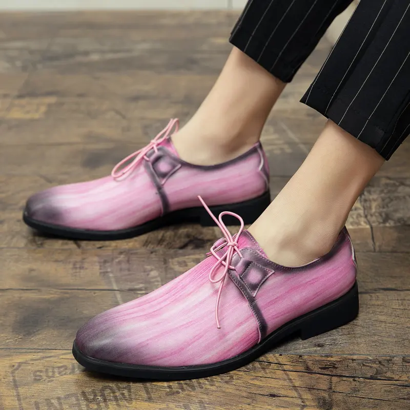 Fashion Men Leather Shoes Mixed Colors Dress Shoes Pink Wedding Shoe 2025 Autumn Plus Size 48 Causal Male Shoe Zapatos Hombre