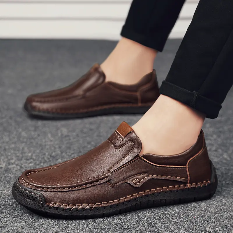 Genuine Leather Man Casual Shoes Handmade Split Leather Loafers Comfortable Mens Slip on Flats Moccasins Outdoor Male Hiking