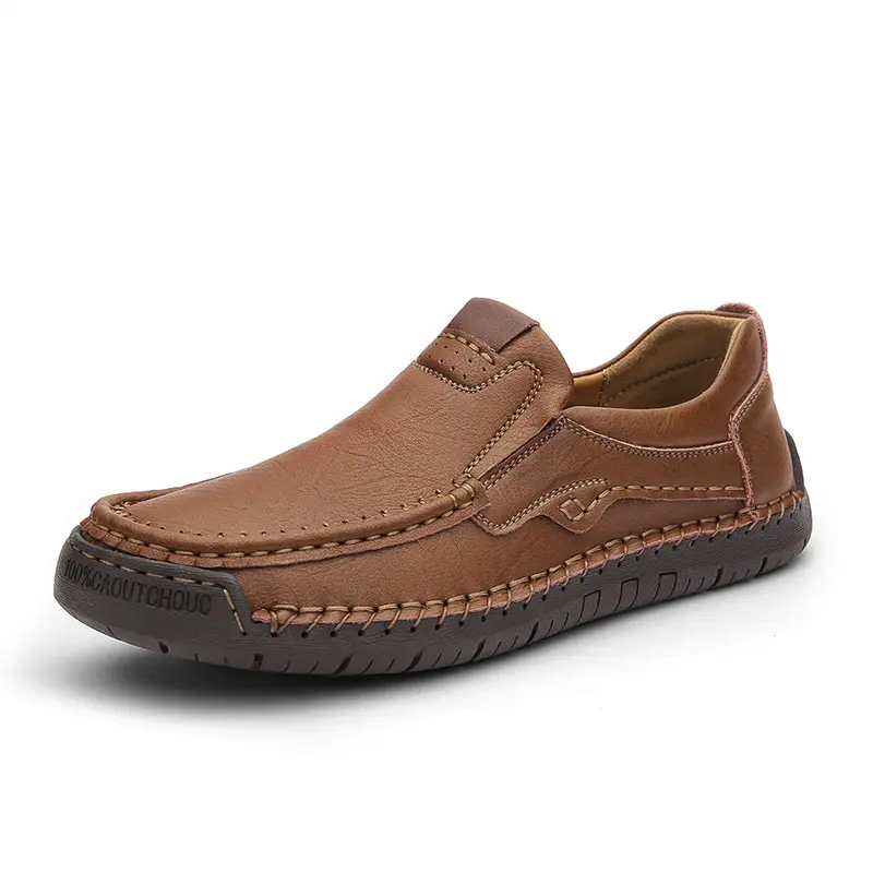Genuine Leather Man Casual Shoes Handmade Split Leather Loafers Comfortable Mens Slip on Flats Moccasins Outdoor Male Hiking