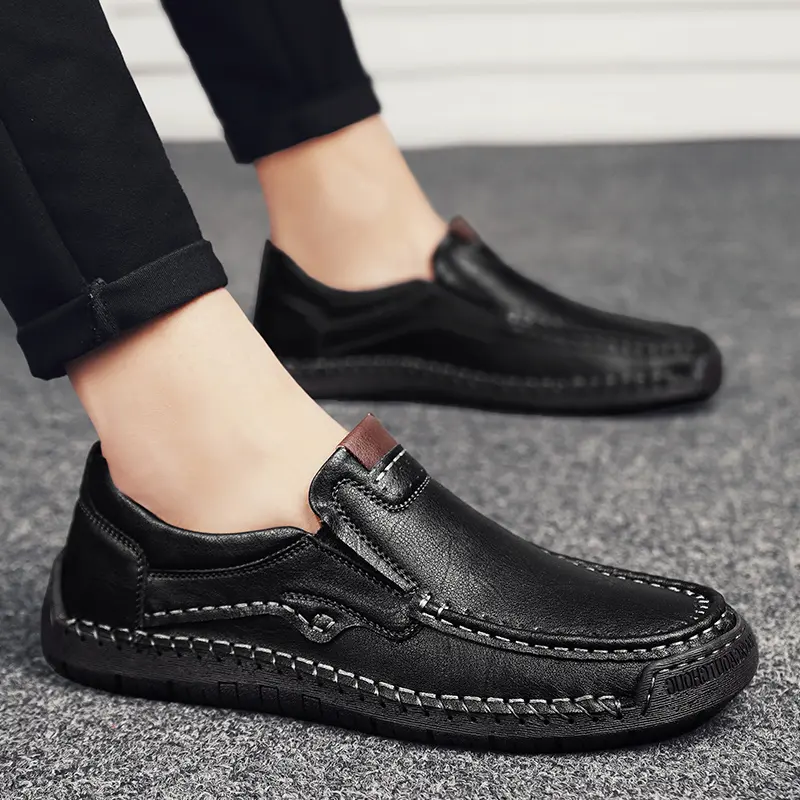 Genuine Leather Man Casual Shoes Handmade Split Leather Loafers Comfortable Mens Slip on Flats Moccasins Outdoor Male Hiking